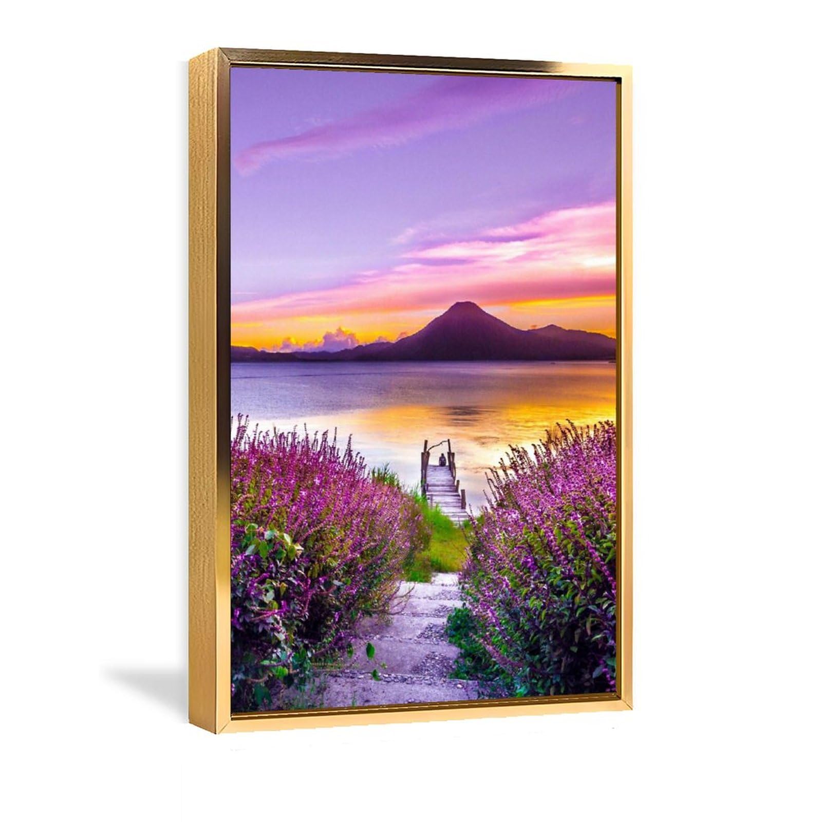 Amazon.co.jp: 絵画 夕日の下で輝く湖面インテリア 絵画